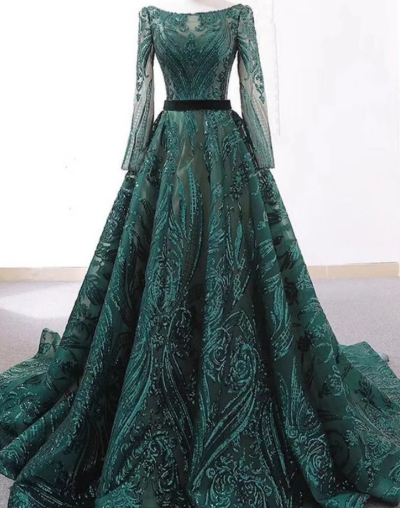 Royal Emerald lace sequin gown